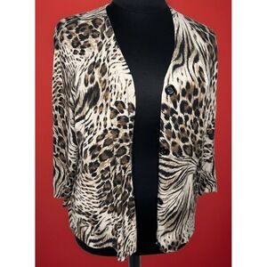 Spenser  Jeremy  Leopard Print Silk Blend Soft Button Up Cardigan 3x Party